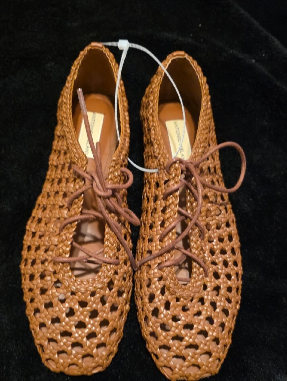 ANTONIO MELANI  Woven Lace-Up Flat in Cognac